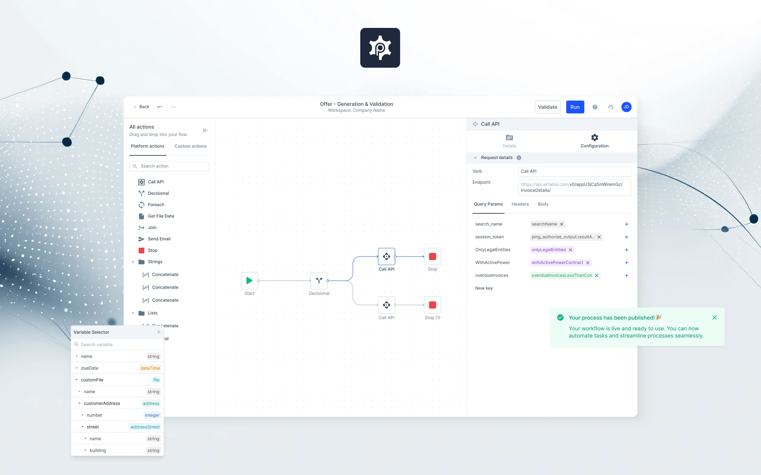Procesio's process canvas — the low-code automation surface